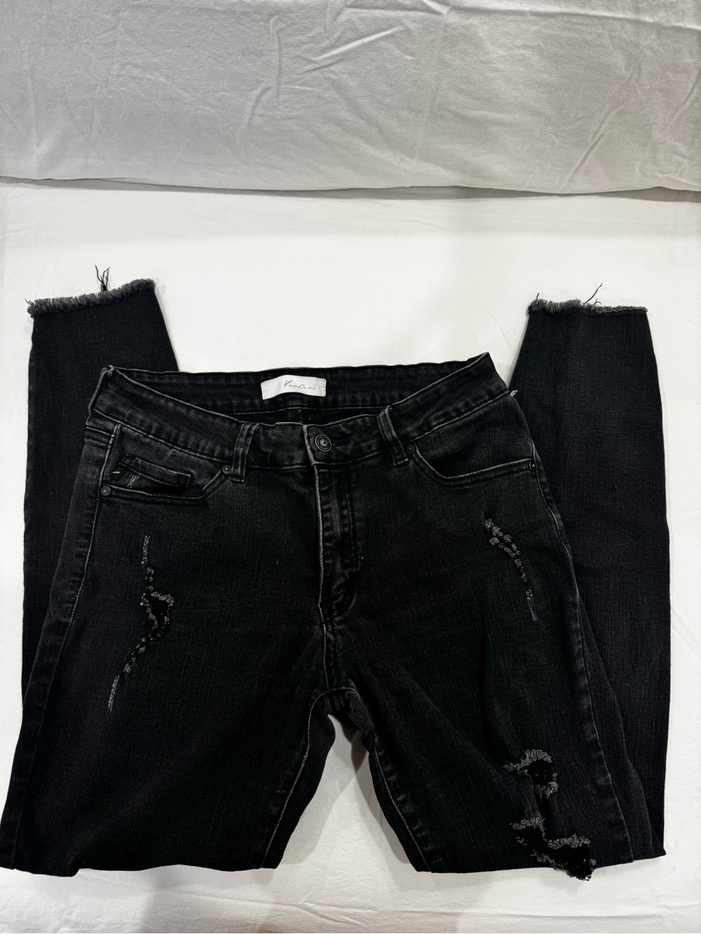 KanCan Women’s 11/29 Black Distressed Skinny Jeans Raw Frayed Hem